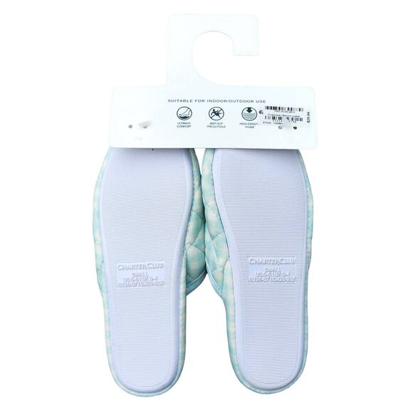 Charter Club Women Green Quilted Gingham Plaid Indoor Clog Slipper Size S / 5-6 - Picture 3 of 3